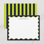 Navy and Lime Striped Back Wavy Frame Note Card Einladung (Vorne/Hinten)