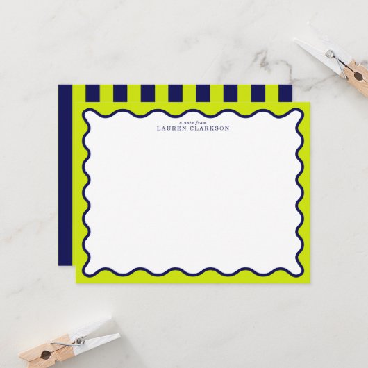 Navy and Lime Striped Wavy Frame Note Card Einladung (Vorderseite/Rückseite Beispiel)