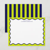 Navy and Lime Striped Wavy Frame Note Card Einladung (Vorne/Hinten)