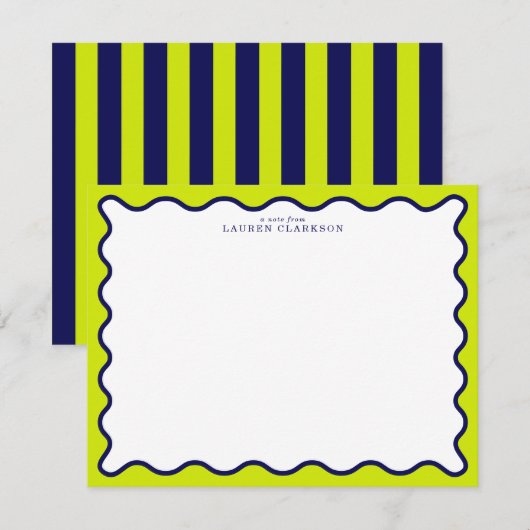 Navy and Lime Striped Wavy Frame Note Card Einladung (Vorne/Hinten)
