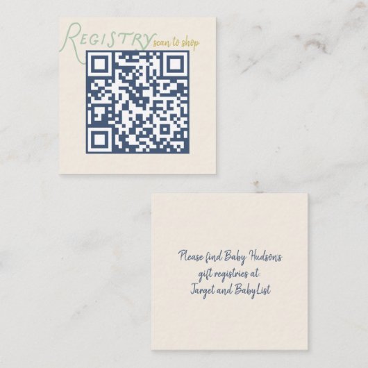 Navy and Mint Doodle Baby Registry QR Code Begleitkarte (Vorne/Hinten)