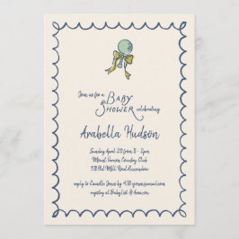Navy and Mint Doodle Rattle and Bow Baby Shower Einladung