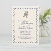 Navy and Mint Doodle Rattle and Bow Baby Shower Einladung (Stehend Vorderseite)