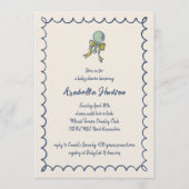 Navy and Mint Doodle Rattle and Bow Baby Shower Einladung (Vorderseite)