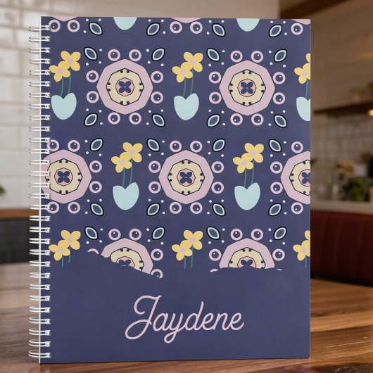 Navy And Pastel Geometric Floral Planer