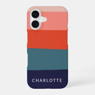 Navy and Red Wide Abstract Stripes Personalized iPhone 16 Hülle