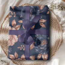 Navy and Rose Gold Floral Wrapping Paper