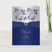 Navy and Silver Floral Thank You Card Dankeskarte (Vorderseite)