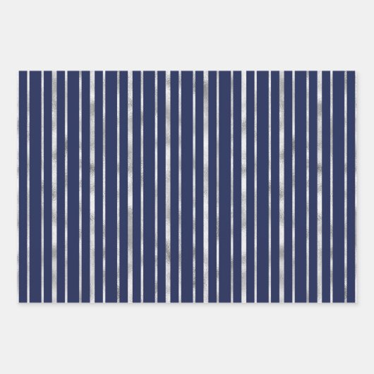 Navy and Silver Geometric Patterns Elegant Geschenkpapier Set (Vorderseite 3)