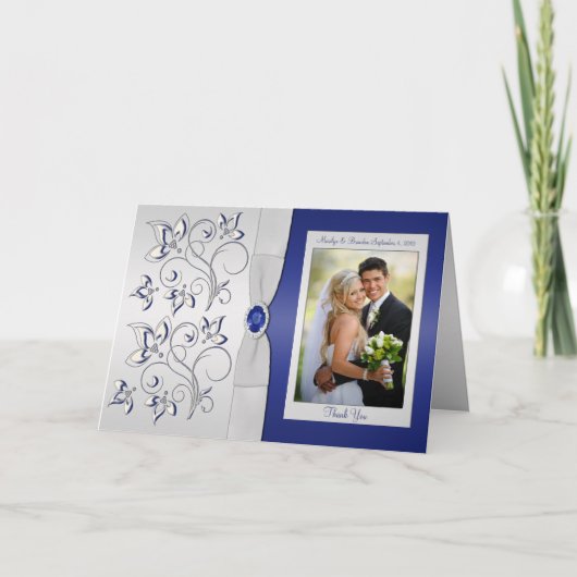 Navy and Silver Thank You Card with Foto Einsatz Dankeskarte (Vorderseite)