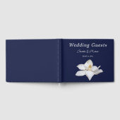 Navy and White Magnolia Elegant Wedding Gästebuch (Voll)