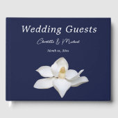 Navy and White Magnolia Elegant Wedding Gästebuch (Vorderseite)
