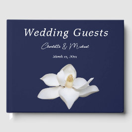 Navy and White Magnolia Elegant Wedding Gästebuch