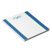 Navy and White Polka Dot With Green Monogram Notizblock (angewinkelt)