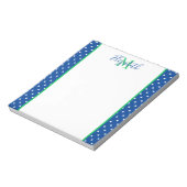 Navy and White Polka Dot With Green Monogram Notizblock (Rotiert)