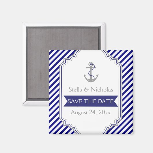 Navy Anker nautische Hochzeit Save the Date Magnet (Vorderseite/Rückseite)