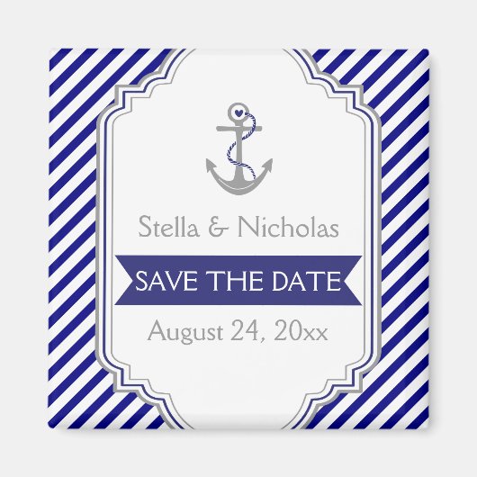 Navy Anker nautische Hochzeit Save the Date Magnet (Vorne)