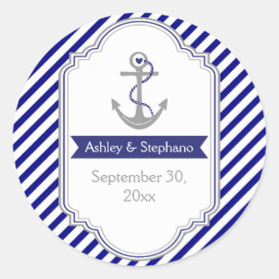 Navy Anker nautische Hochzeit Save the Date Runder Aufkleber