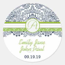 Navy Apple Green Gray Lace Wedding Runder Aufkleber