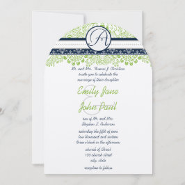 Navy Apple Green Gray Love Birds Hochzeit Einladung