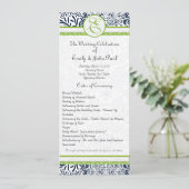 Navy Apple Green Gray Love Birds Hochzeitsprogramm Programm (Stehend Vorderseite)