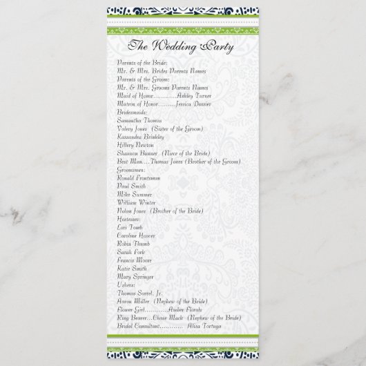 Navy Apple Green Gray Love Birds Hochzeitsprogramm Programm (Rückseite)