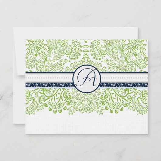 Navy Apple Green Gray Love Birds Wedding RSVP (Vorderseite)