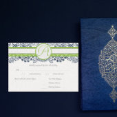 Navy Apple Green Gray Love Birds Wedding RSVP