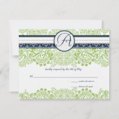 Navy Apple Green Gray Love Birds Wedding RSVP Karte (Rückseite)