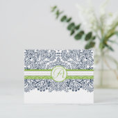 Navy Apple Green Gray Love Birds Wedding RSVP Karte (Stehend Vorderseite)