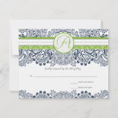 Navy Apple Green Gray Love Birds Wedding RSVP Karte (Rückseite)