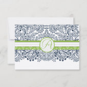 Navy Apple Green Gray Love Birds Wedding RSVP Karte (Vorderseite)
