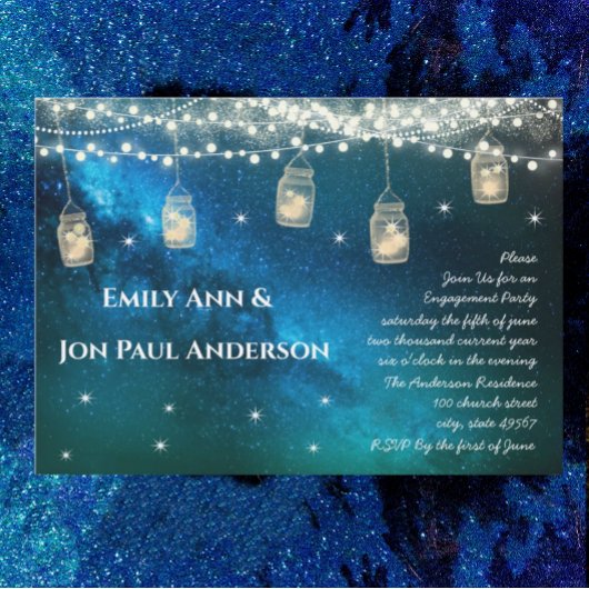 Navy Aqua Blue Opulence Mason Jar Engagement Party Einladung