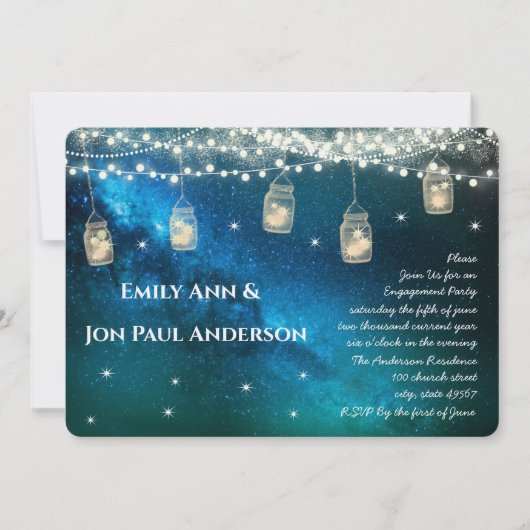 Navy Aqua Blue Opulence Mason Jar Engagement Party Einladung (Vorderseite)