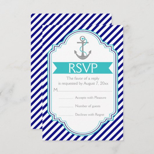 Navy, Aquakanker nautische Hochzeit RSVP (Vorne/Hinten)