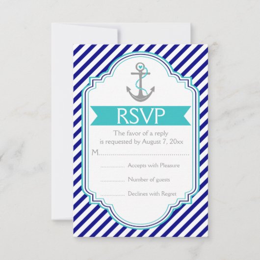 Navy, Aquakanker nautische Hochzeit RSVP Karte (Vorderseite)
