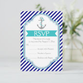 Navy, Aquakanker nautische Hochzeit RSVP Karte (Stehend Vorderseite)