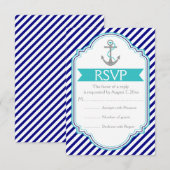 Navy, Aquakanker nautische Hochzeit RSVP Karte (Vorne/Hinten)