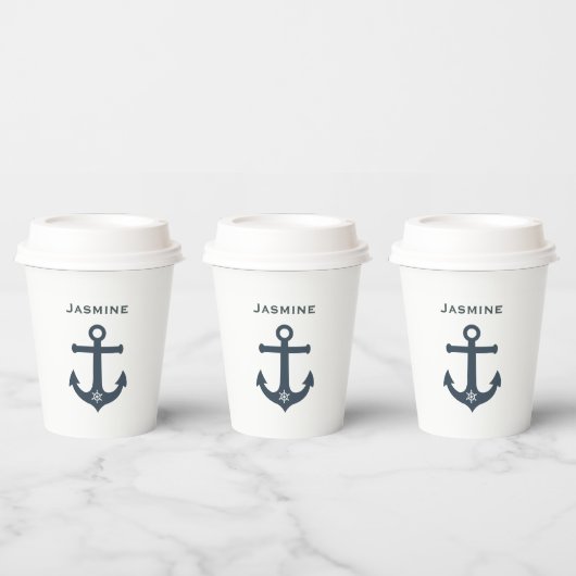 Navy aquamarin Blue Anker nautical design personal Pappbecher (Multi)
