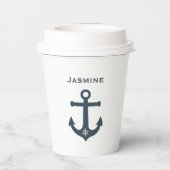 Navy aquamarin Blue Anker nautical design personal Pappbecher (Rückseite)