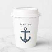 Navy aquamarin Blue Anker nautical design personal Pappbecher (Vorderseite)