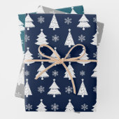 Navy, Aquamarin & Silver Winter Weihnachtsbaummust Geschenkpapier Set (Beispiel)