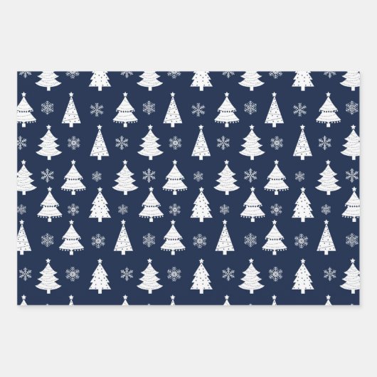 Navy, Aquamarin & Silver Winter Weihnachtsbaummust Geschenkpapier Set (Vorderseite)