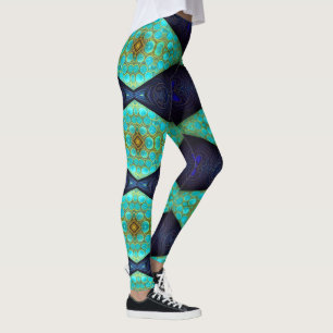 Navy, Aquamarin und Gold Diamond Leggings