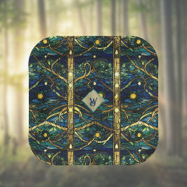 Navy Aquamarin- und Goldmoonlight Forest mit Monog Pappteller