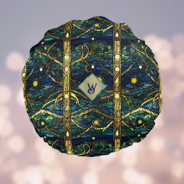 Navy Aquamarin- und Goldmoonlight Forest mit Monog Rundes Kissen