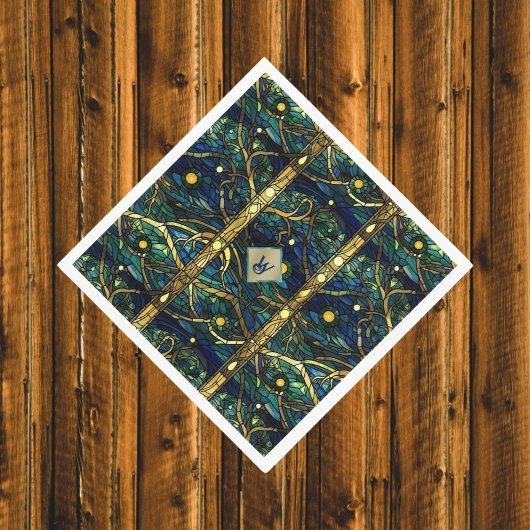 Navy Aquamarin- und Goldmoonlight Forest mit Monog Serviette