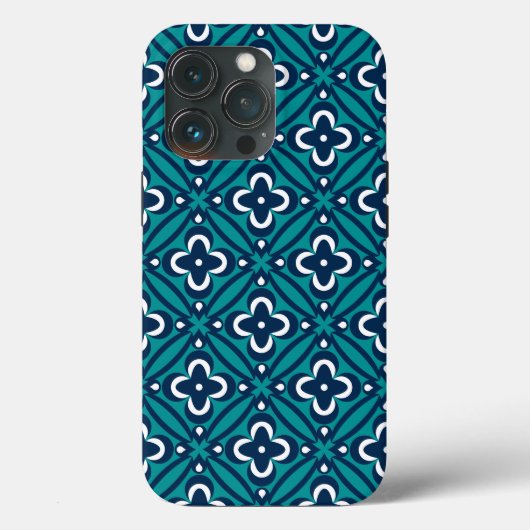 Navy, Aquamarine und weiße Flora Case-Mate iPhone Hülle (Rückseite)