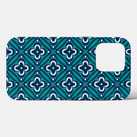 Navy, Aquamarine und weiße Flora Case-Mate iPhone Hülle (Rückseite (Horizontal))