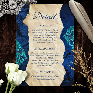 Navy Aquamarine Vintage Spitze Elegante Hochzeitst Begleitkarte